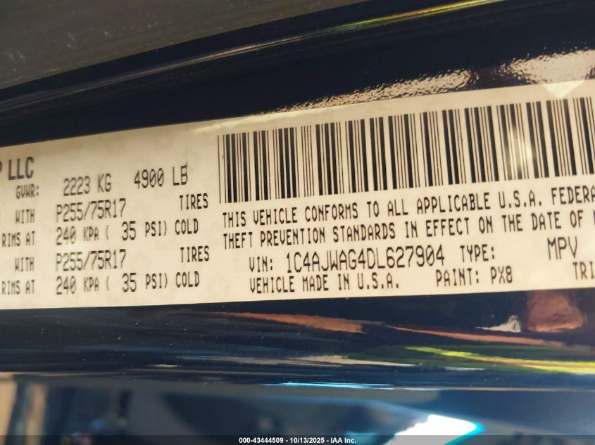 2013 Jeep Wrangler Sport VIN: 1C4AJWAG4DL627904 Lot: 43444509