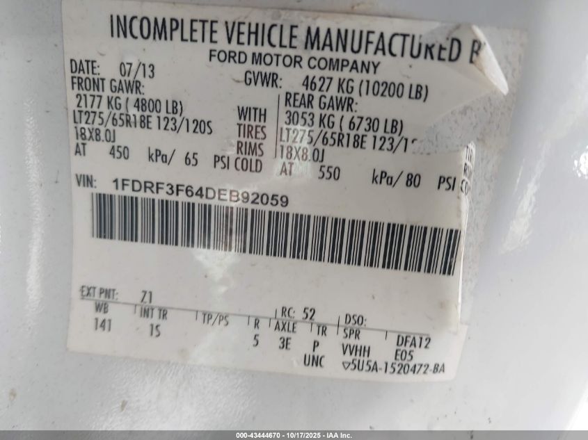 2013 Ford F-350 Chassis Xl VIN: 1FDRF3F64DEB92059 Lot: 43444670