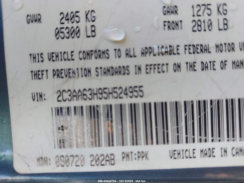 2005 Chrysler 300C VIN: 2C3AA63H95H524955 Lot: 43444704