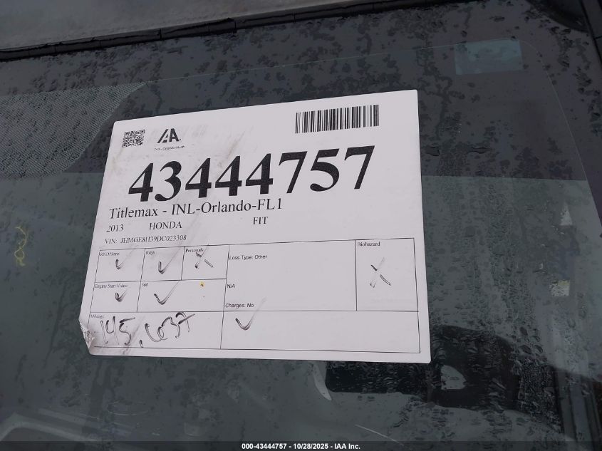 2013 Honda Fit VIN: JHMGE8H39DC023308 Lot: 43444757