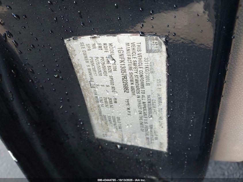 2007 Chevrolet Tahoe Ltz VIN: 1GNFK13057R226862 Lot: 43444785