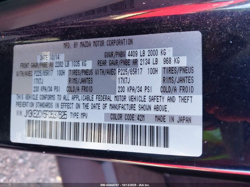 2015 Mazda Cx-5 Touring VIN: JM3KE2CY6F0537625 Lot: 43444787