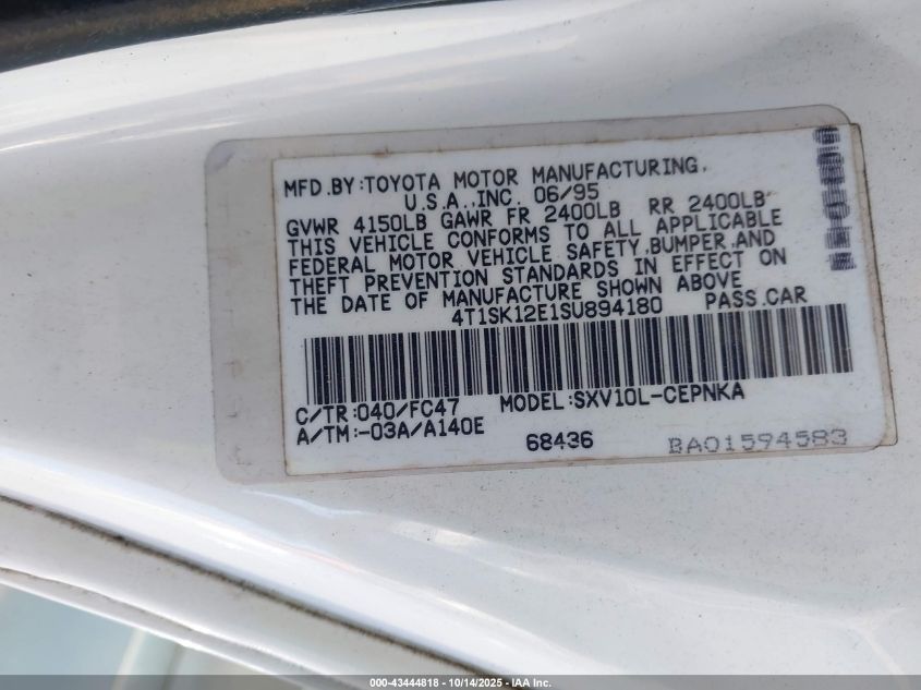 1995 Toyota Camry Le VIN: 4T1SK12E1SU894180 Lot: 43444818