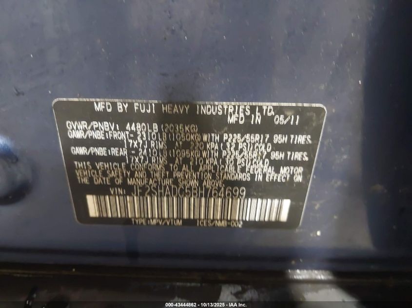 2011 Subaru Forester 2.5X Premium VIN: JF2SHADC5BH764699 Lot: 43444862
