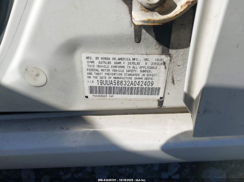 2002 Acura Tl 3.2 VIN: 19UUA56632A042409 Lot: 43445101