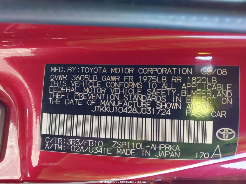 2008 Scion Xd VIN: JTKKU10428J031724 Lot: 43445276