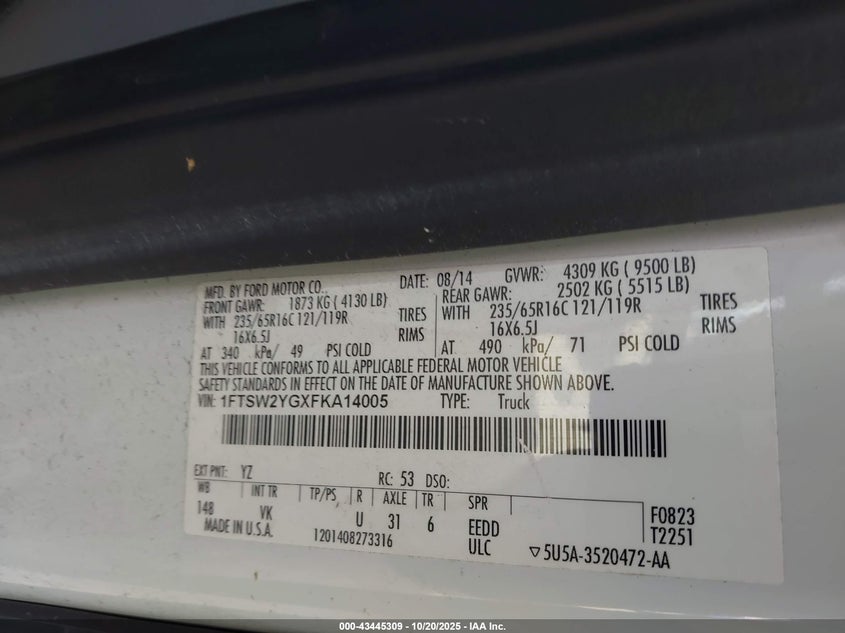 2015 FORD TRANSIT-350 1FTSW2YGXFKA14005