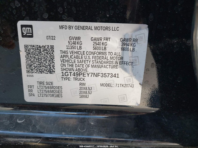 1GT49PEY7NF357341 2022 GMC SIERRA photo no. 9