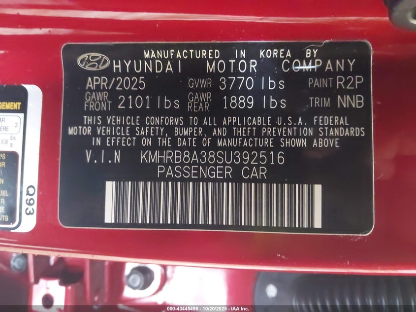 2025 HYUNDAI VENUE SE KMHRB8A38SU392516