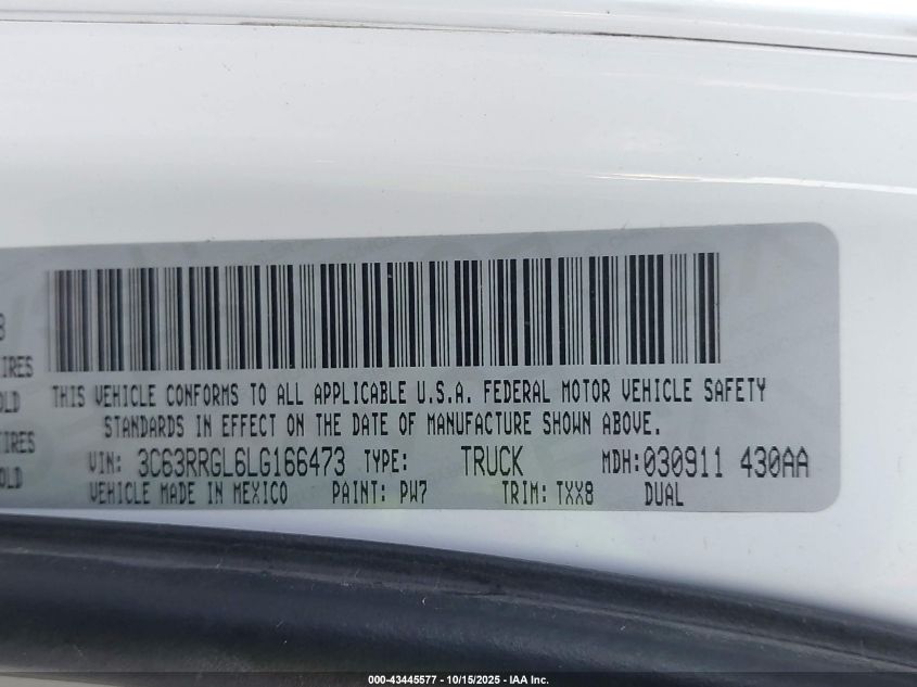 2020 Ram 3500 Tradesman 4X4 8' Box VIN: 3C63RRGL6LG166473 Lot: 43445577