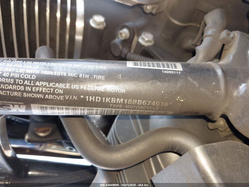 2011 Harley-Davidson Flhx VIN: 1HD1KBM16BB674916 Lot: 43445699