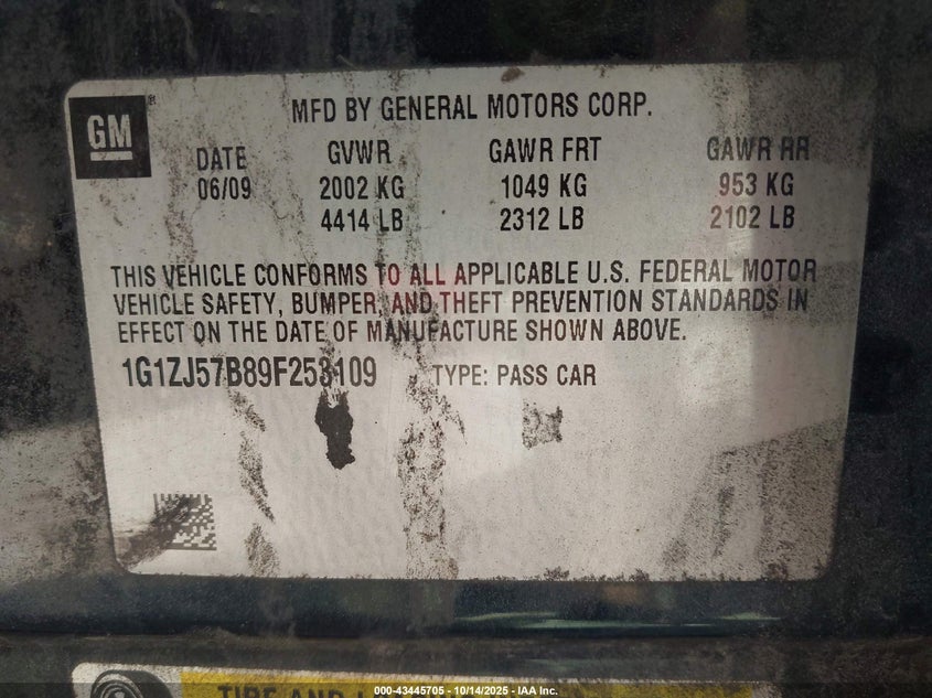 1G1ZJ57B89F253109 2009 CHEVROLET MALIBU photo no. 9