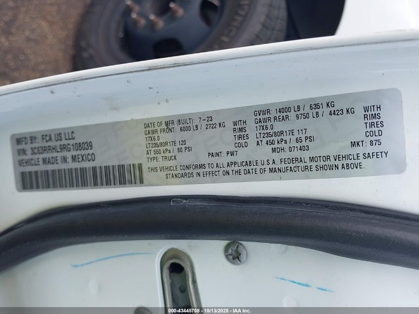 2024 Ram 3500 Big Horn 4X4 8' Box VIN: 3C63RRHL9RG108039 Lot: 43445708