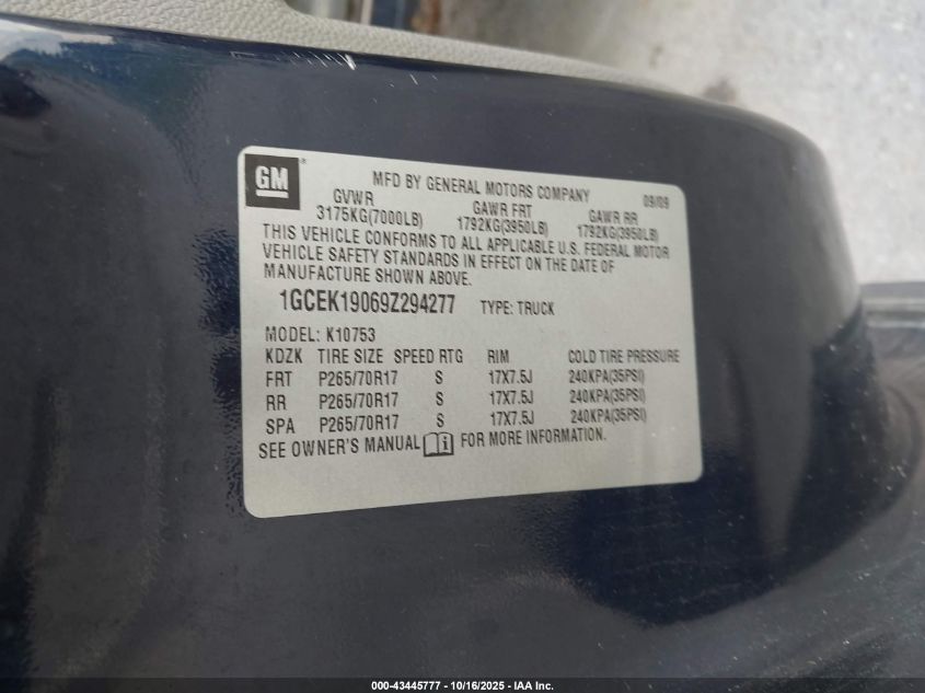 2009 Chevrolet Silverado 1500 Work Truck VIN: 1GCEK19069Z294277 Lot: 43445777