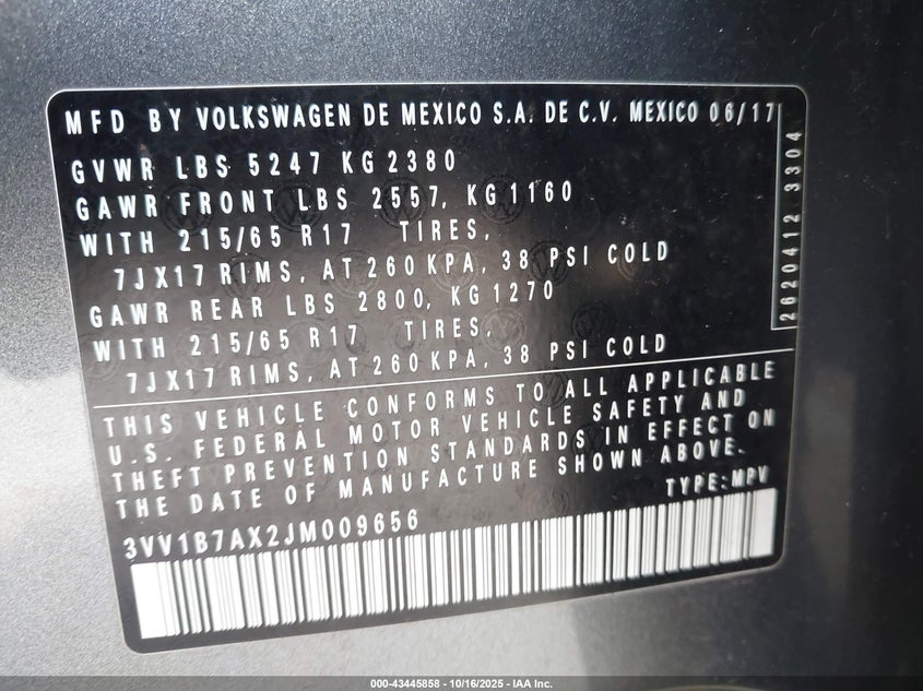 2018 VOLKSWAGEN TIGUAN 2.0T S 3VV1B7AX2JM009656