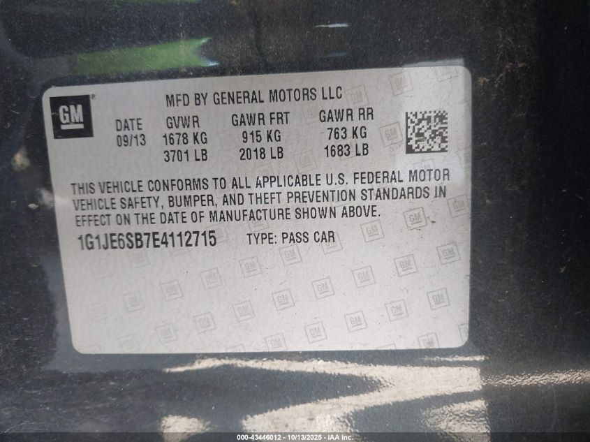 2014 Chevrolet Sonic Ltz Auto VIN: 1G1JE6SB7E4112715 Lot: 43446012