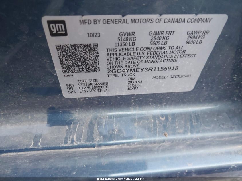 2024 Chevrolet Silverado 2500Hd 4Wd Standard Bed Custom VIN: 2GC4YMEY3R1155918 Lot: 43446036