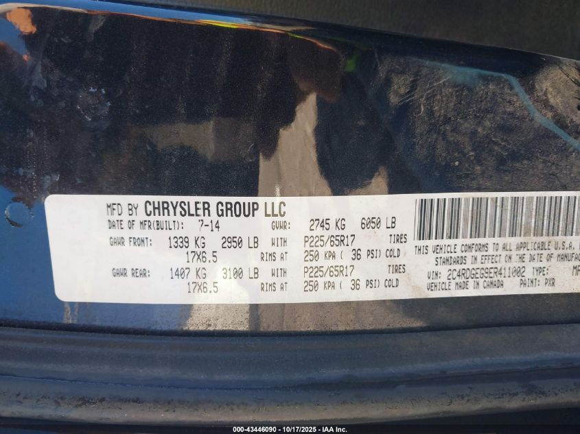 2014 Dodge Grand Caravan R/T VIN: 2C4RDGEG9ER411002 Lot: 43446090