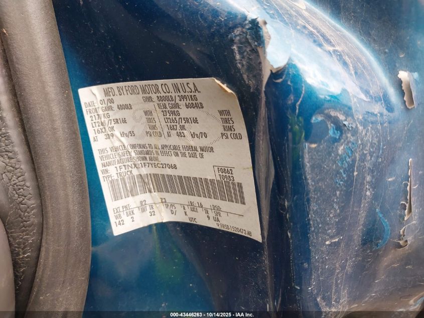 2000 Ford F-250 Lariat/Xl/Xlt VIN: 1FTNX21F7YEC27068 Lot: 43446263