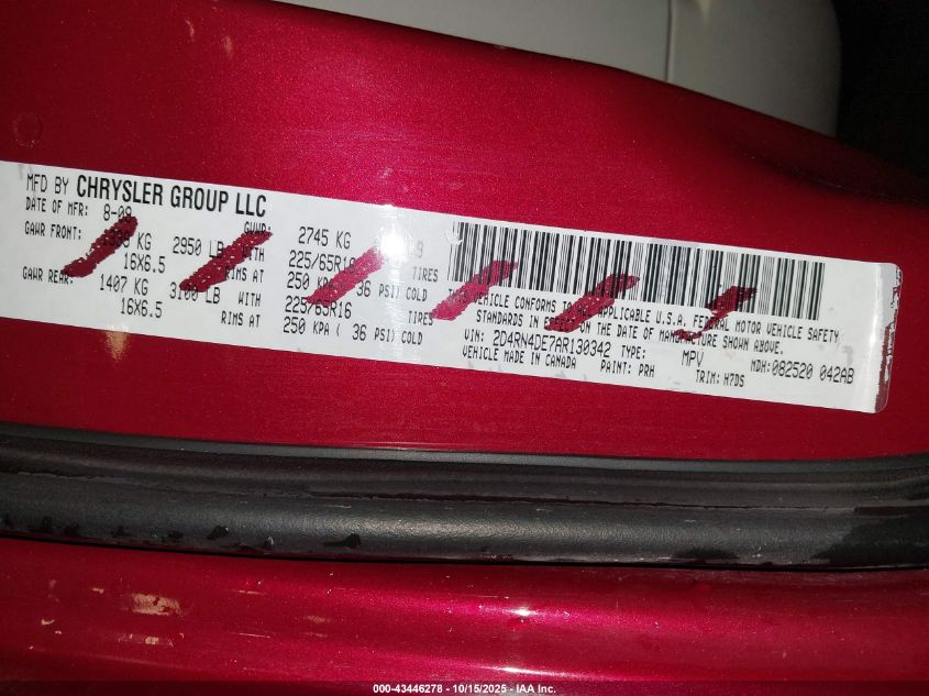 2010 Dodge Grand Caravan Se VIN: 2D4RN4DE7AR130342 Lot: 43446278