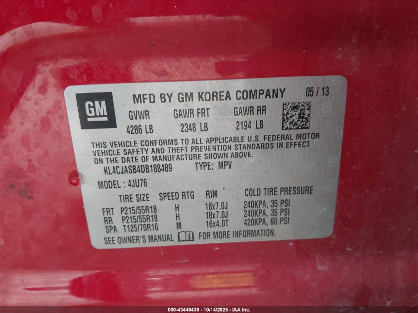 2013 Buick Encore VIN: KL4CJASB4DB188489 Lot: 43446435