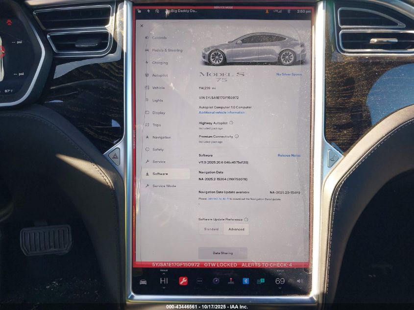 2016 Tesla Model S 60/70/75/85 VIN: 5YJSA1E17GF150972 Lot: 43446561