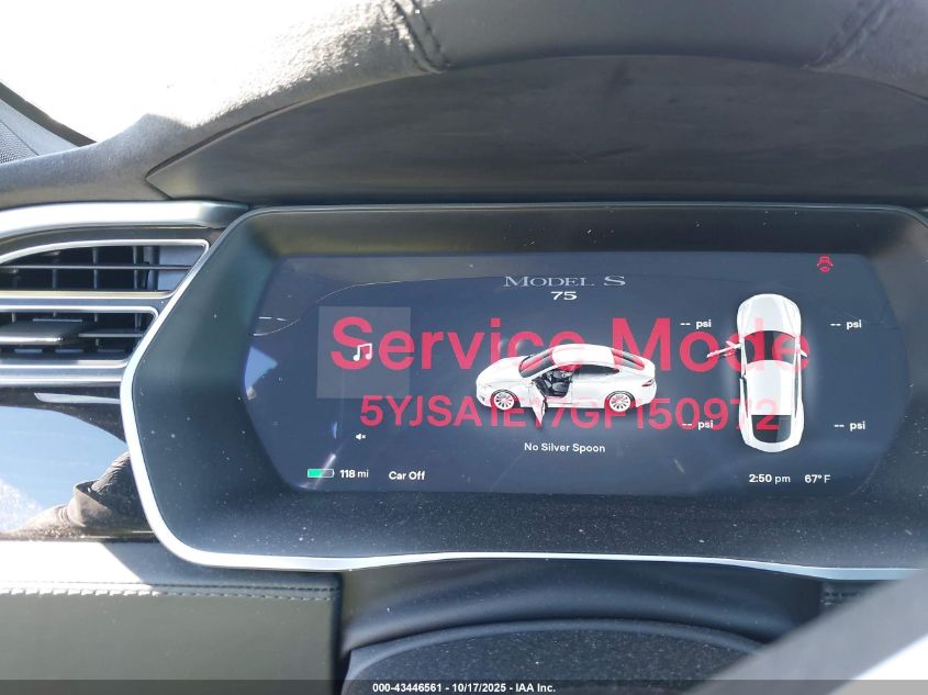 2016 Tesla Model S 60/70/75/85 VIN: 5YJSA1E17GF150972 Lot: 43446561