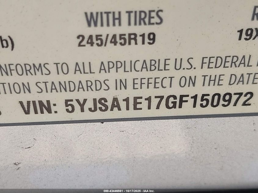 2016 Tesla Model S 60/70/75/85 VIN: 5YJSA1E17GF150972 Lot: 43446561