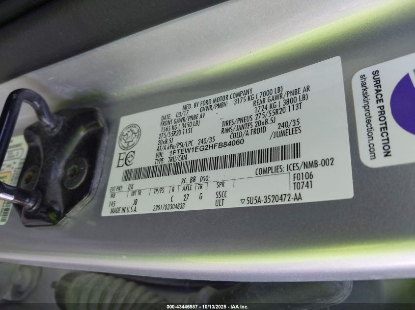 2017 Ford F-150 Xlt VIN: 1FTEW1EG2HFB84060 Lot: 43446587