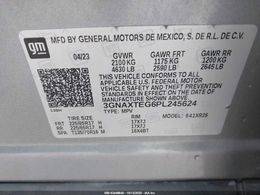 2023 Chevrolet Equinox Awd 2Fl VIN: 3GNAXTEG6PL245624 Lot: 43446640