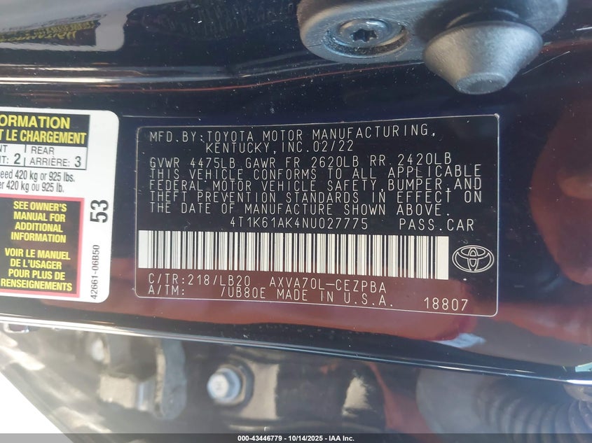 4T1K61AK4NU027775 2022 TOYOTA CAMRY photo no. 9