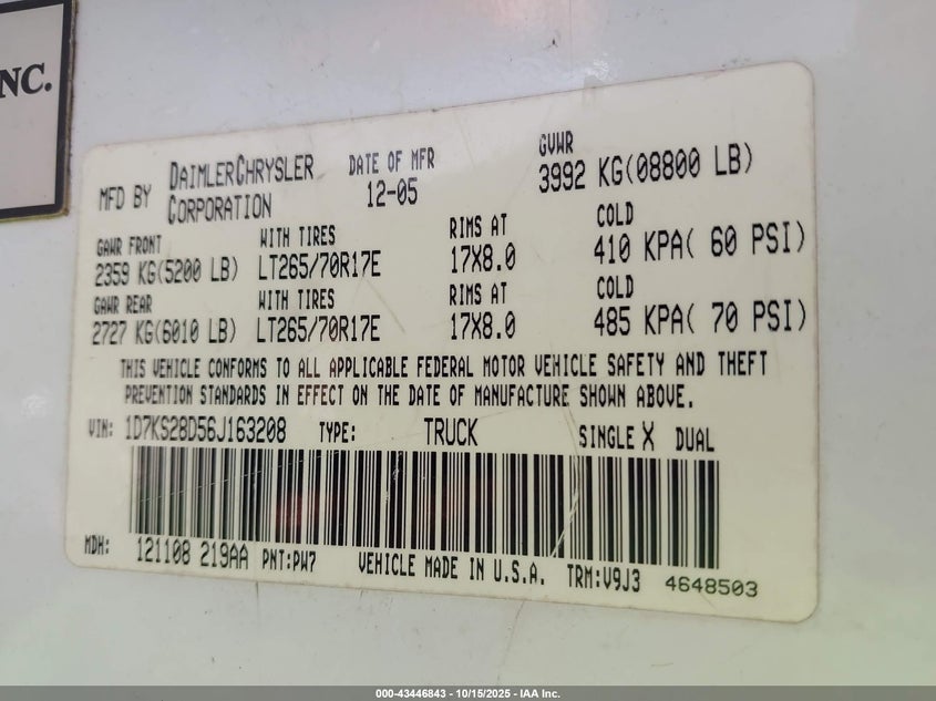 1D7KS28D56J163208 2006 DODGE RAM photo no. 9