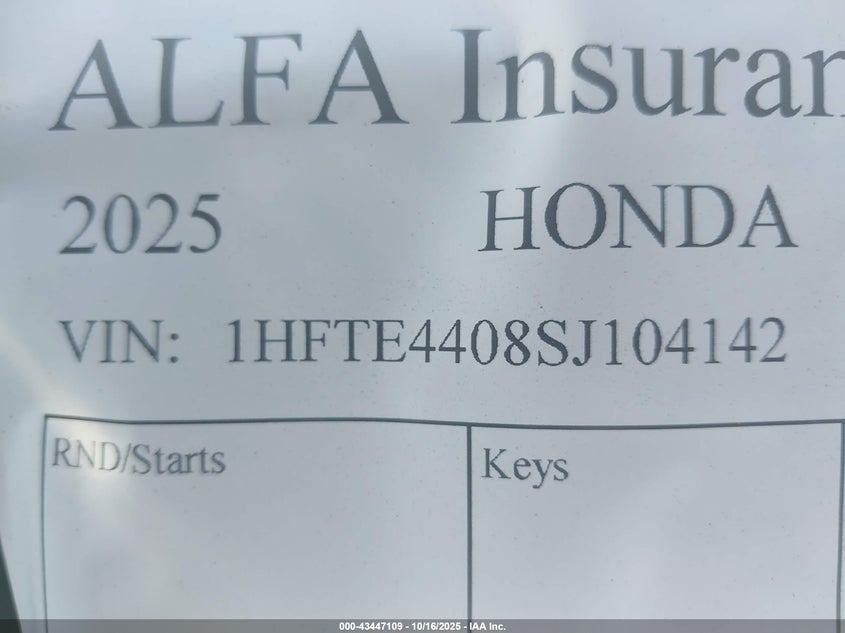 2025 Honda Trx520 Fm VIN: 1HFTE4408SJ104142 Lot: 43447109