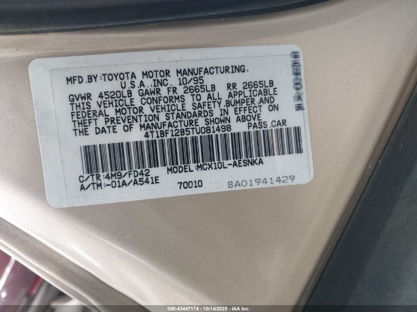 1996 Toyota Avalon Xl/Xls VIN: 4T1BF12B5TU081498 Lot: 43447174