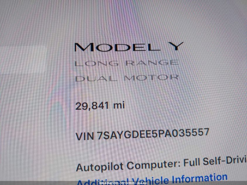 2023 Tesla Model Y Awd/Long Range Dual Motor All-Wheel Drive VIN: 7SAYGDEE5PA035557 Lot: 43447239