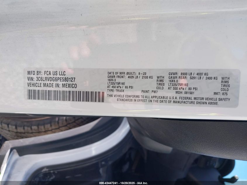 2023 Ram Promaster 2500 High Roof 159 Wb VIN: 3C6LRVDG6PE580127 Lot: 43447241