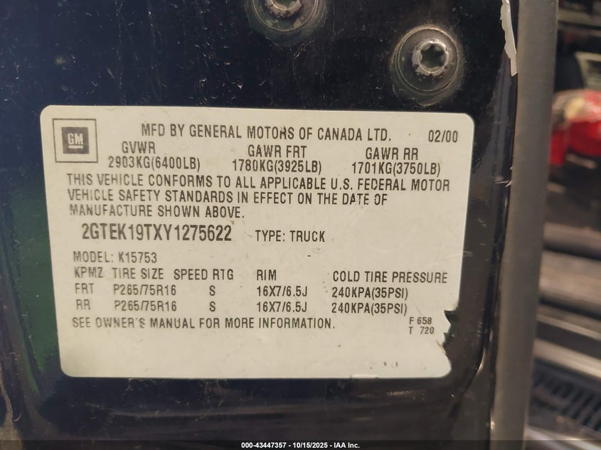2GTEK19TXY1275622 2000 GMC SIERRA photo no. 9