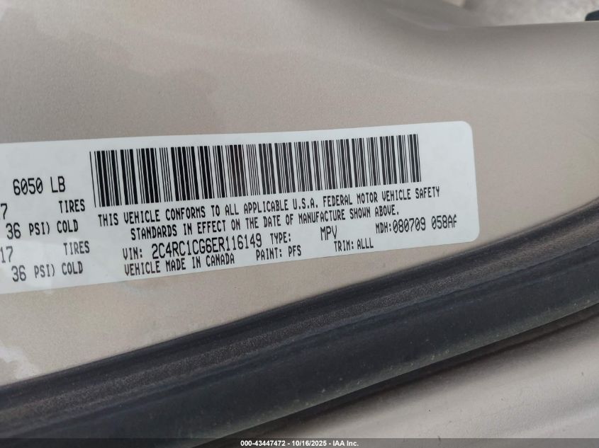2014 Chrysler Town & Country Touring-L VIN: 2C4RC1CG6ER116149 Lot: 43447472