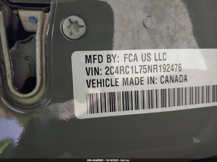 2022 Chrysler Pacifica Hybrid Touring L VIN: 2C4RC1L75NR192476 Lot: 43447501