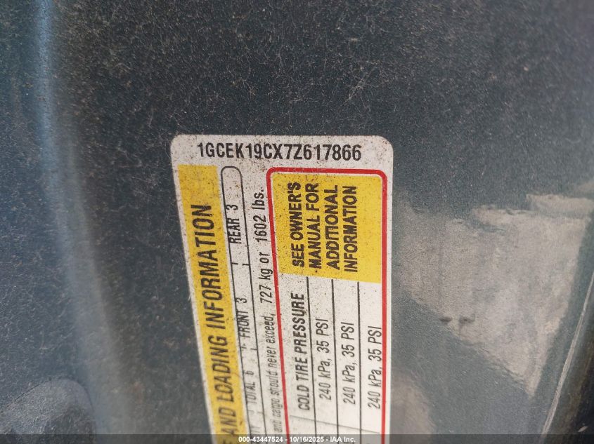 2007 Chevrolet Silverado 1500 Work Truck VIN: 1GCEK19CX7Z617866 Lot: 43447524