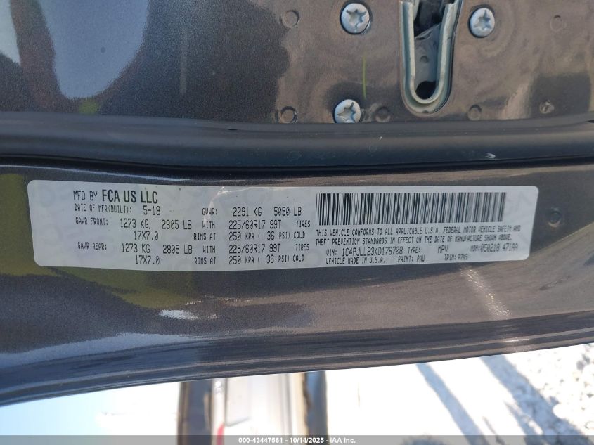 2019 Jeep Cherokee Latitude Plus Fwd VIN: 1C4PJLLB3KD176708 Lot: 43447561