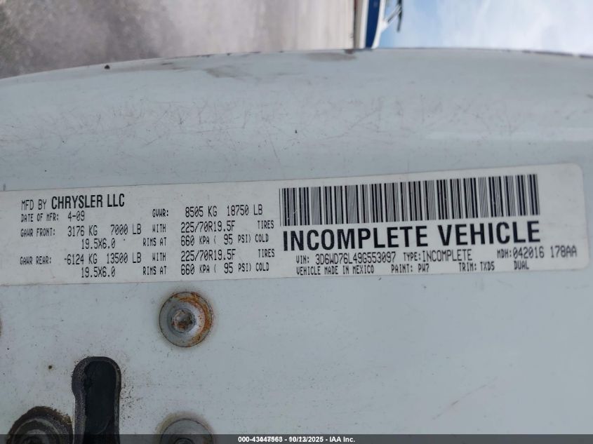 2009 Dodge Ram 5500 Hd Chassis St/Slt VIN: 3D6WD76L49G553097 Lot: 43447563