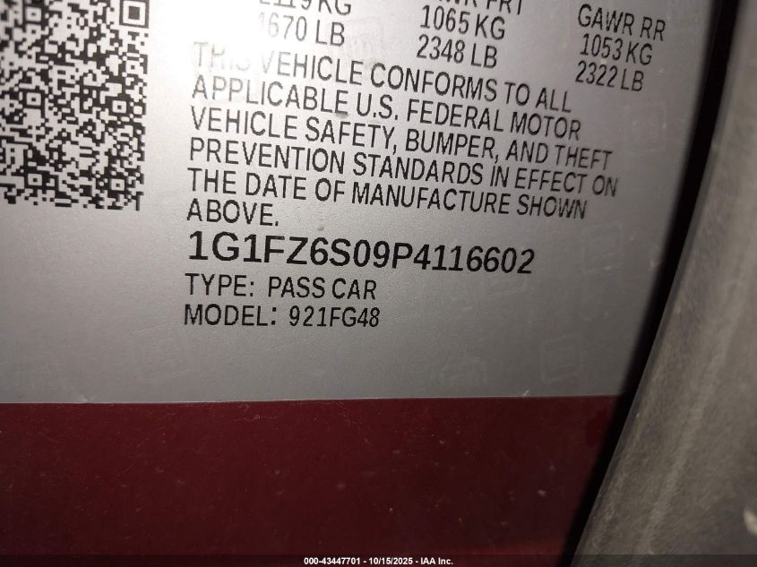 2023 Chevrolet Bolt Euv Fwd Premier VIN: 1G1FZ6S09P4116602 Lot: 43447701