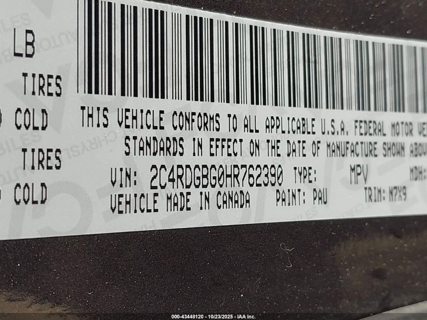 2017 Dodge Grand Caravan Se Plus VIN: 2C4RDGBG0HR762390 Lot: 43448120
