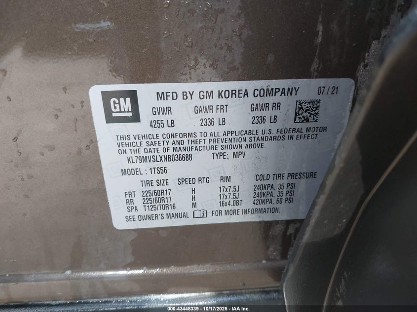 2022 CHEVROLET TRAILBLAZER FWD ACTIV KL79MVSLXNB036688