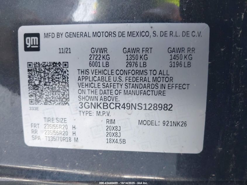 2022 CHEVROLET BLAZER FWD 2LT 3GNKBCR49NS128982