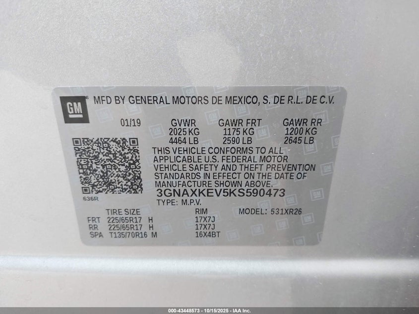 3GNAXKEV5KS590473 2019 CHEVROLET EQUINOX photo no. 9