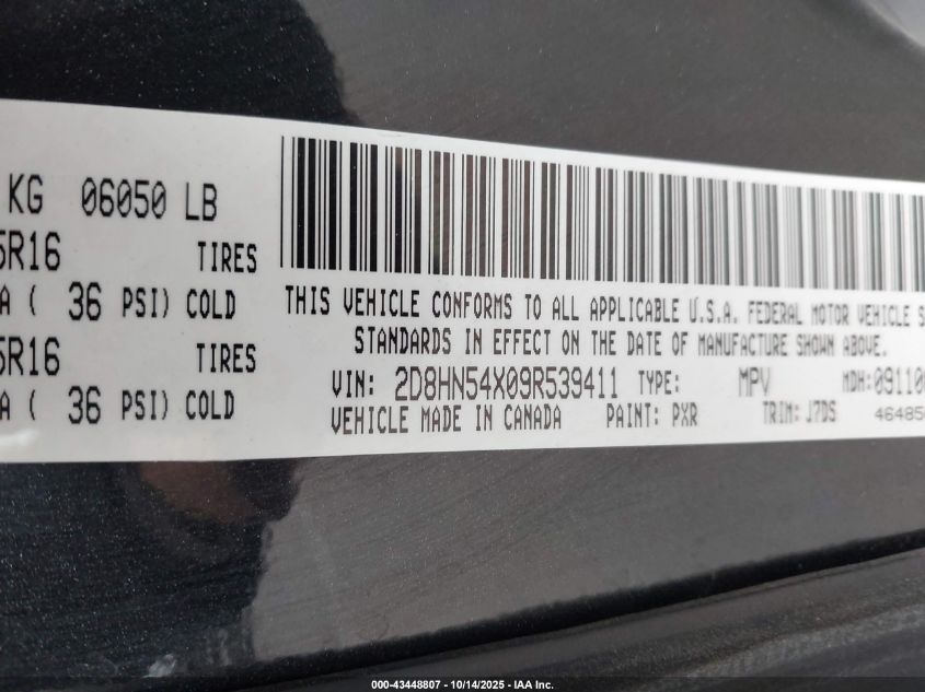 2009 Dodge Grand Caravan Sxt VIN: 2D8HN54X09R539411 Lot: 43448807