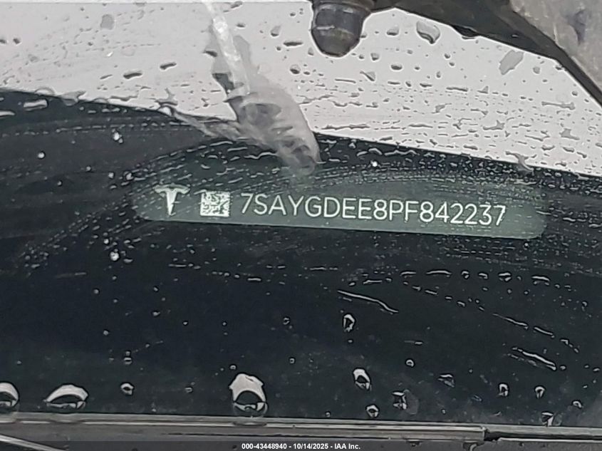 2023 Tesla Model Y Awd/Long Range Dual Motor All-Wheel Drive VIN: 7SAYGDEE8PF842237 Lot: 43448940