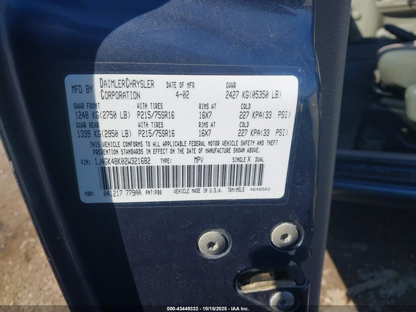 1J4GK48K02W321682 2002 JEEP LIBERTY (NORTH AMERICA) photo no. 9